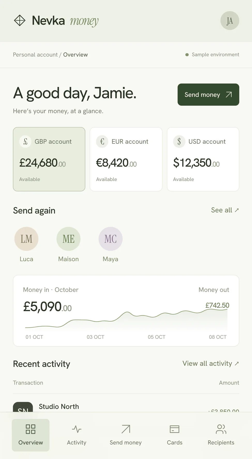 Nevka Money account overview adapted for a phone