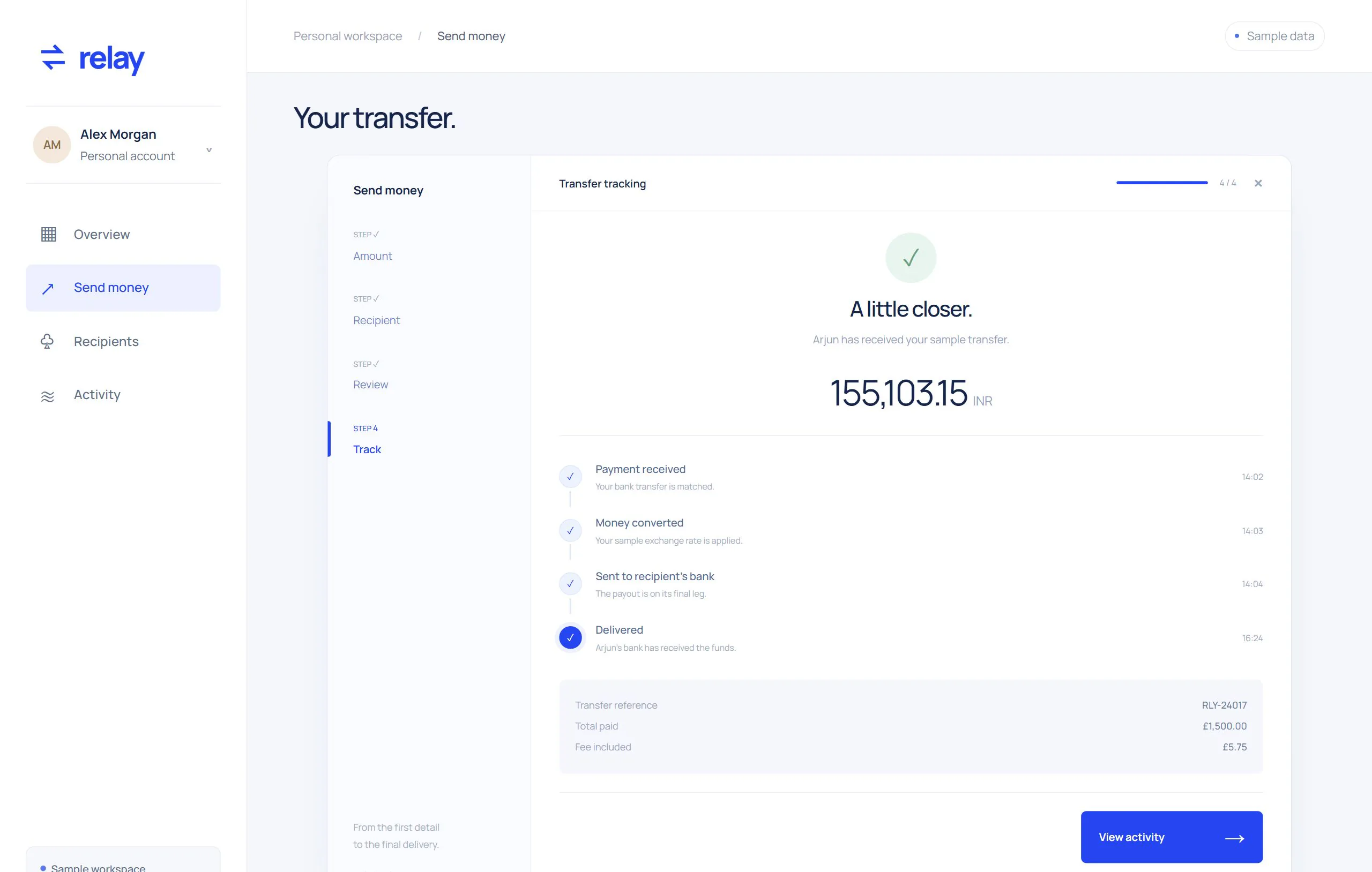 Relay’s staged transfer overview and review journey