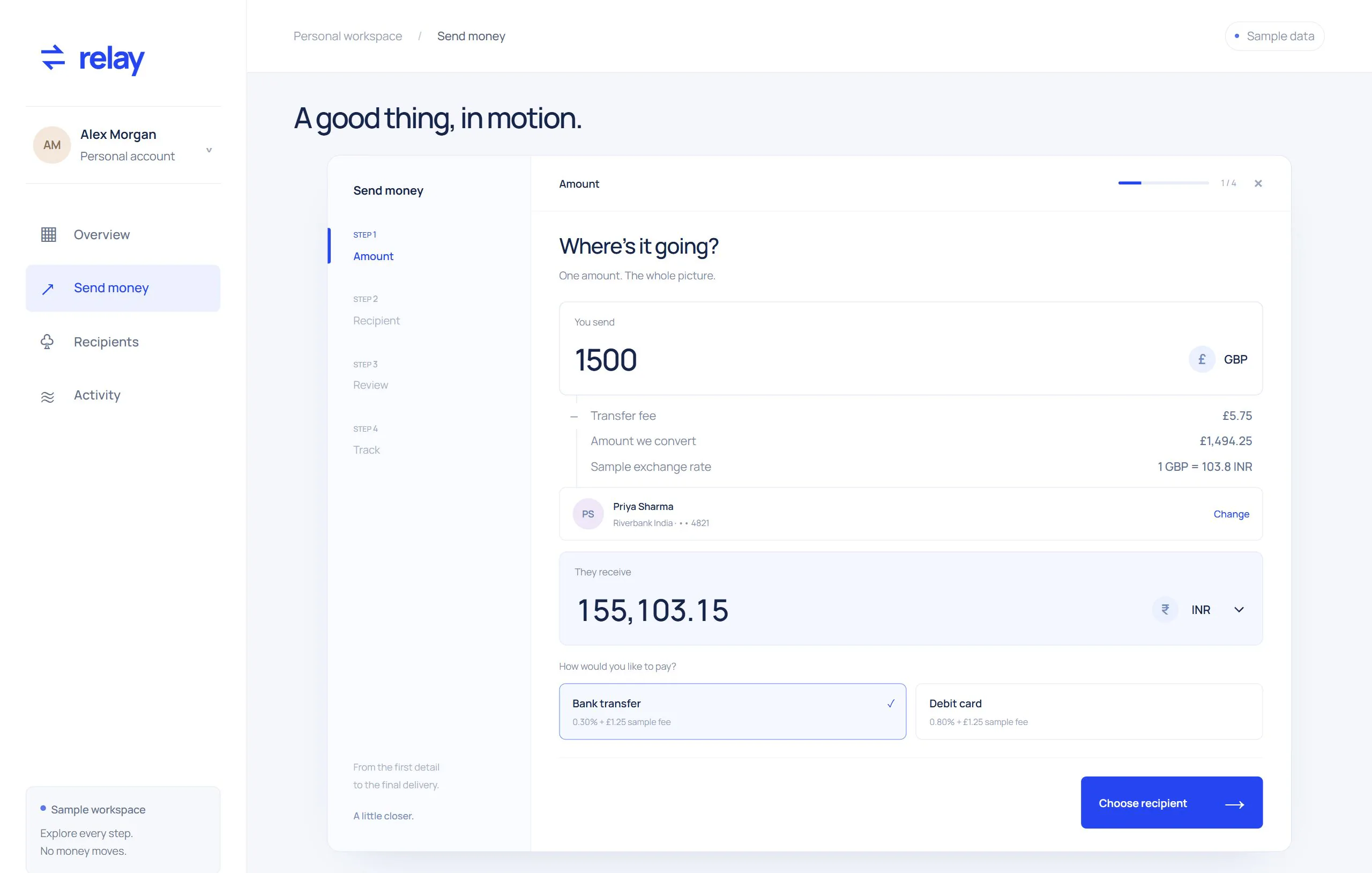 Relay’s focused transfer workspace
